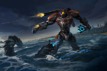 Картинка фэнтези роботы +киборги +механизмы jaeger гигант фантастика робот море pacific rim