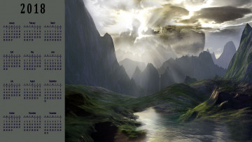 Картинка календари 3д-графика природа облака гора водоем