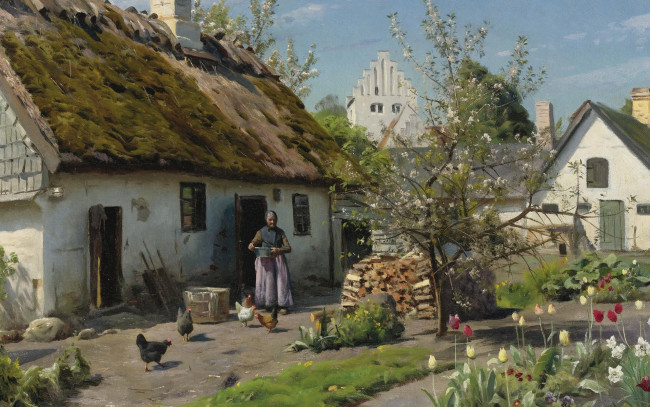 Обои картинки фото рисованное, живопись, danish, realist, painter, 1924, датский, живописец, петер, мёрк, мёнстед, peder, mоrk, mщnsted, spring, in, hjembaek, весна, в, хъёмбаеке
