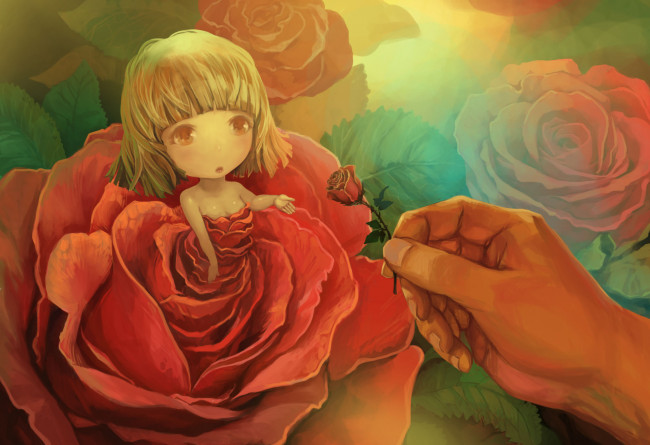 Обои картинки фото фэнтези, другое, цветок, фон, роза, девочка