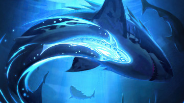 Картинка рисованное животные +рыбы акула