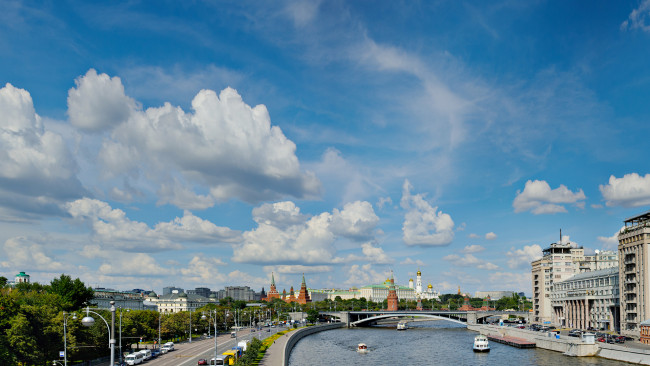 Обои картинки фото города, москва, россия, пейзаж, кремль, река, мост