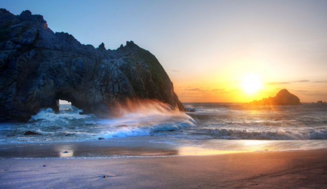 Обои картинки фото природа, восходы, закаты, море, закат, california, скалы, калифорния