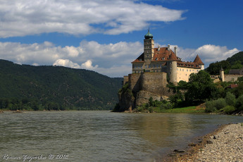 обоя австрия, замок, schoenbuehel, города, дворцы, замки, крепости, река, обрыв
