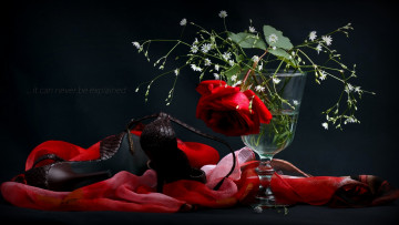 Картинка цветы разные вместе стиль платок ваза туфли