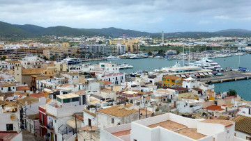 Картинка ибица болеарские острова испания города панорамы море дома побережье панорама