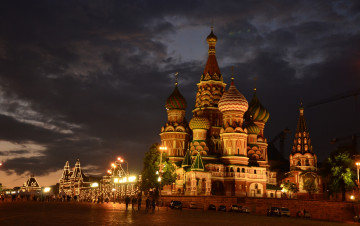 Картинка храм василия блаженного города москва россия красная площадь ночной город собор
