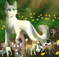 Картинка рисованные животные +коты малыши природа травка