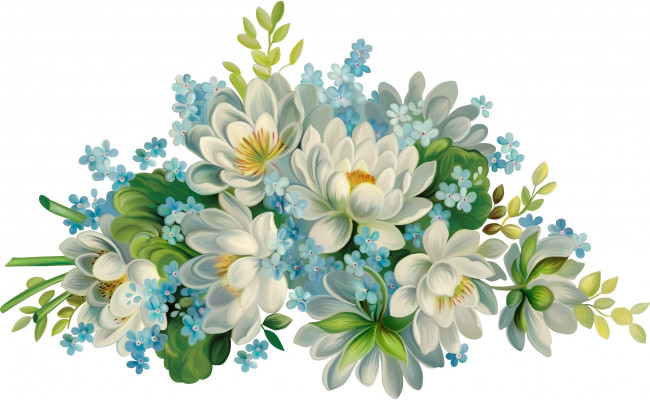 Обои картинки фото рисованные, цветы, красивые, голубые, цветочки, белый, фон