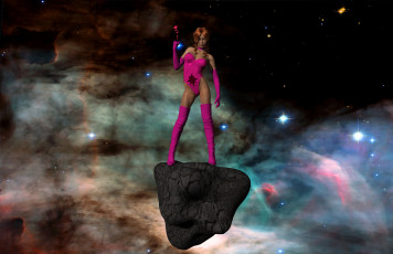 Картинка 3д+графика фантазия+ fantasy звезды космос девушка метеорит взгляд фон