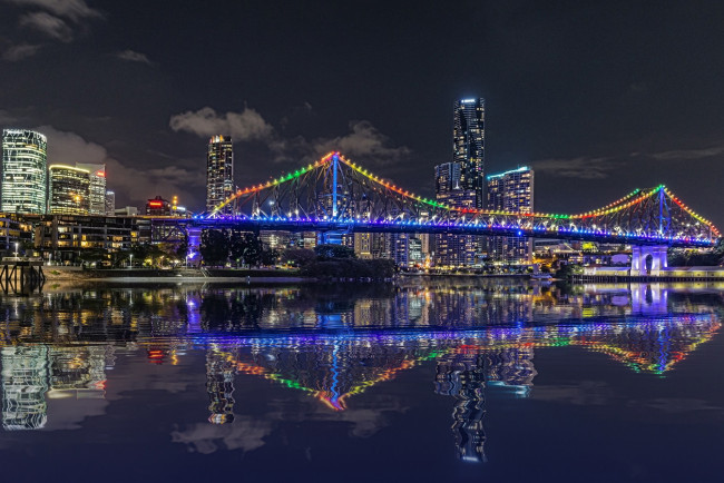 Обои картинки фото города, - мосты, ночь, огни, иллюминация, подсветка, отражение, город, мост, вода