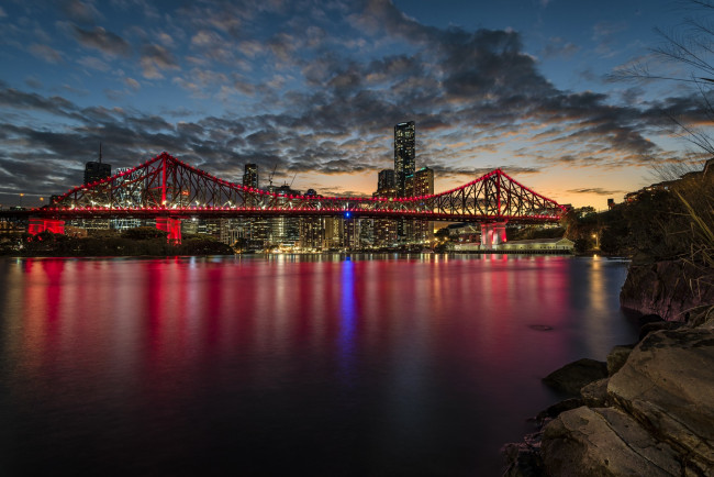 Обои картинки фото города, - мосты, ночь, огни, отражение, город, вода