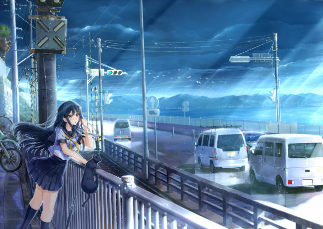 Обои картинки фото аниме, город,  улицы,  здания, kazenoko