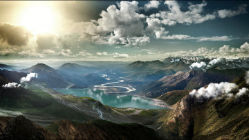Картинка природа пейзажи облака озеро горы