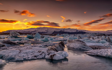 обоя природа, восходы, закаты, глыбы, исландия, лёд, побережье