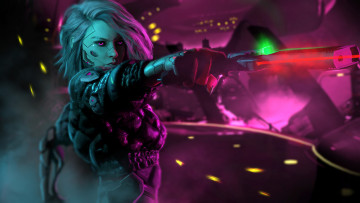 обоя видео игры, cyberpunk 2077, девушка, киборг, пистолет