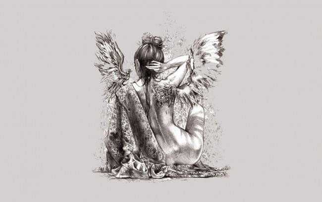 Обои картинки фото фэнтези, ангелы, девушка, ангел, ткань, крылья