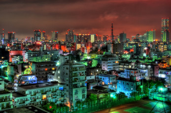 Картинка города йокогама Япония hdr огни ночь