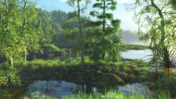 Картинка 3д графика nature landscape природа вода лес