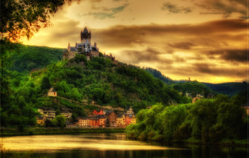 Картинка города кохем германия город лес река замок холм