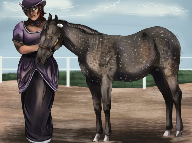 Обои картинки фото рисованные, животные, лошади, лошадка, женщина