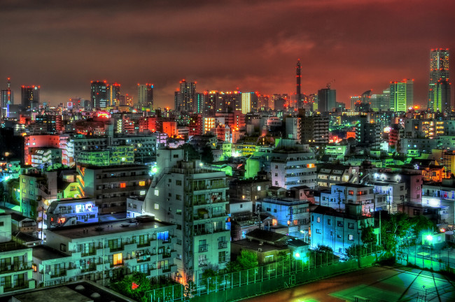 Обои картинки фото города, йокогама, Япония, hdr, огни, ночь