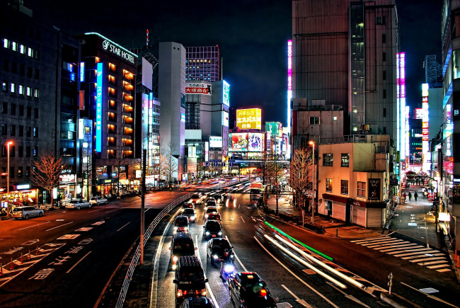 Обои картинки фото города, токио, Япония, дорога, ночь