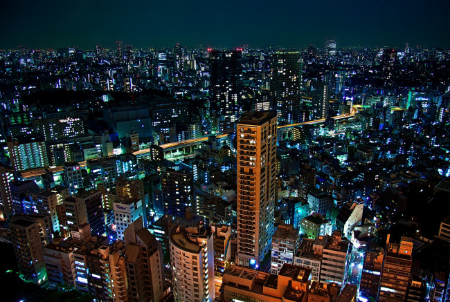 Обои картинки фото города, токио, Япония, hdr, огни, ночь