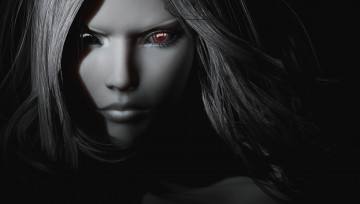 Картинка 3д+графика портрет+ portraits черно белая девушка волосы глаза вампирша