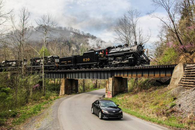 Обои картинки фото техника, паровозы, вагоны, паровоз, рельсы, дорога, железная