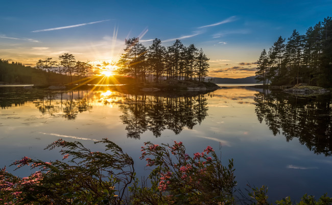 Обои картинки фото природа, восходы, закаты, озеро, закат, норвегия
