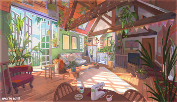 Картинка рисованное города комната дом