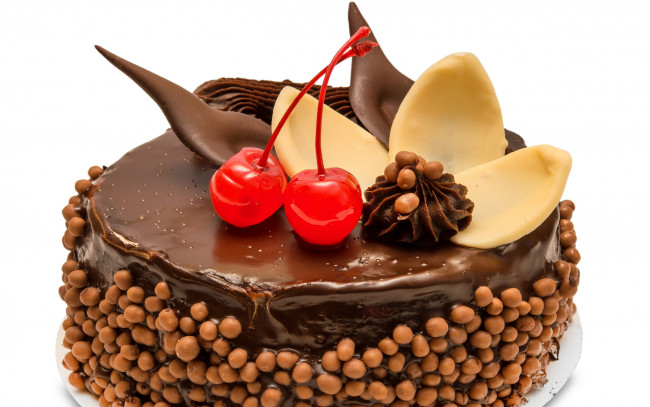 Обои картинки фото еда, торты, шоколадный, торт, вишни
