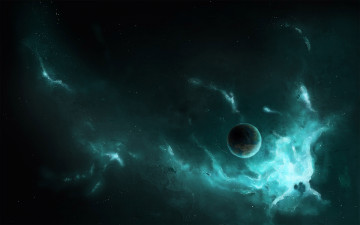 Картинка космос арт туманность планета галактика звезды