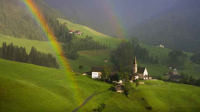 Обои картинки фото south, tyrol, austria, города, пейзажи, радуга, городок