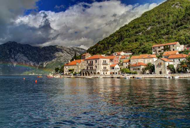 Обои картинки фото Черногория, perast, города, пейзажи, дома, панорама, море