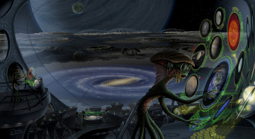 Картинка фэнтези существа станция космическая инопланетяне будущее мир иной