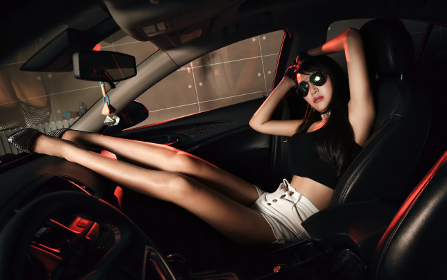 Обои картинки фото автомобили, авто с девушками, автомобиль, взгляд, девушка, азиатка