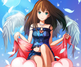 Картинка аниме idolm@ster небо улыбка перья крылья девушка shibuya rin idolmaster cinderella girls lee ahn арт