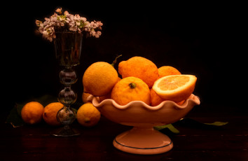 обоя еда, цитрусы, ваза, апельсины
