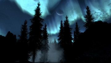 Картинка природа северное+сияние туман сияние ночь луна