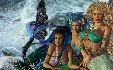 Картинка 3д+графика фантазия+ fantasy сирены фон девушки взгляд море
