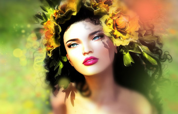 Картинка 3д+графика портрет+ portraits брюнетка цветы портрет девушка