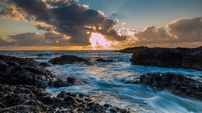 Обои картинки фото природа, восходы, закаты, волны, океан, скалы