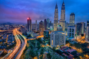 обоя города, куала-лумпур , малайзия, башни, ночь, огни
