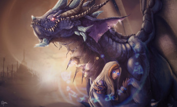 Картинка фэнтези красавицы+и+чудовища иллюстрация девушка арт fantasy дракон