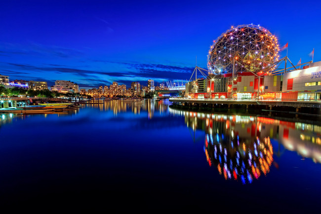 Обои картинки фото города, ванкувер , канада, река, ночь, огни