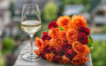 Картинка цветы розы букет бокал вино