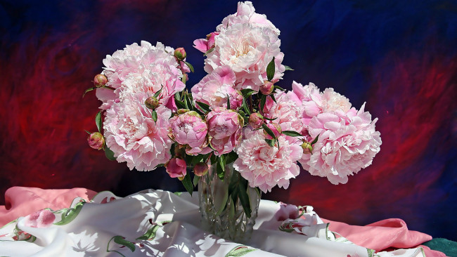 Обои картинки фото цветы, пионы, ваза, букет