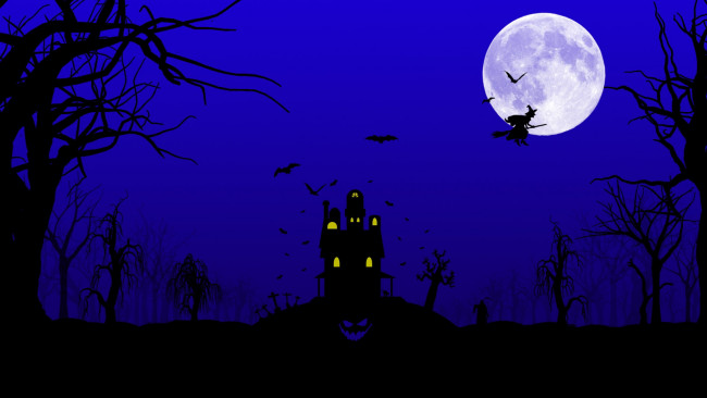 Обои картинки фото праздничные, хэллоуин, ночь, замок, луна, летучие, мыши